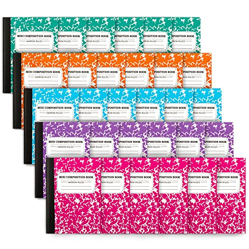 Mini Composition Notebook, Cute 30 Pack 5 Pastel Colors Narrow Ruled Mini Composition Books Bulk By Feela, Small Pocket Marble J